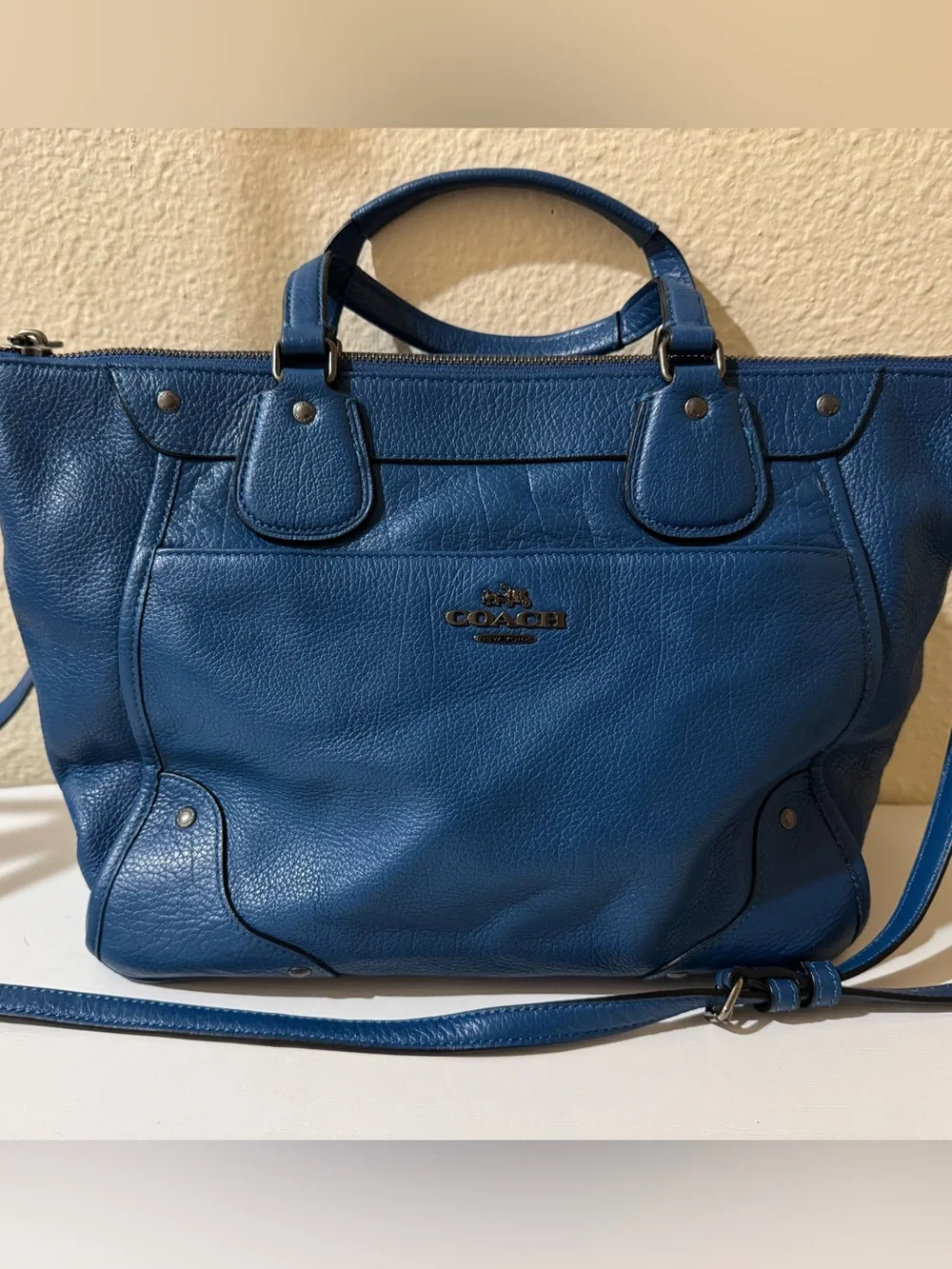 Coach Blue Pebble Leather Satchel